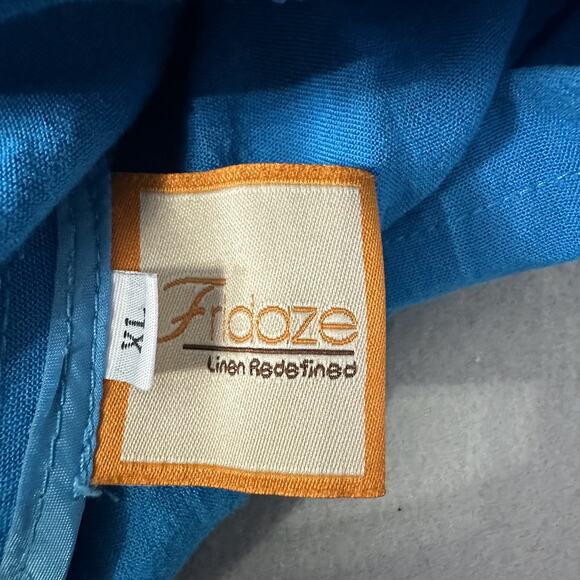 Fridaze Top Turquoise Blue Linen Popover Blouse XL Lagenlook Asymmetric Artsy - Picture 6 of 9